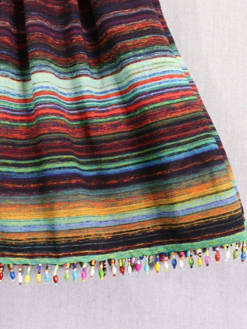 Nicole Miller Off The Shoulder Smocked Striped Romper Beaded Fringe Size 8 Lined - Picture 6 of 13